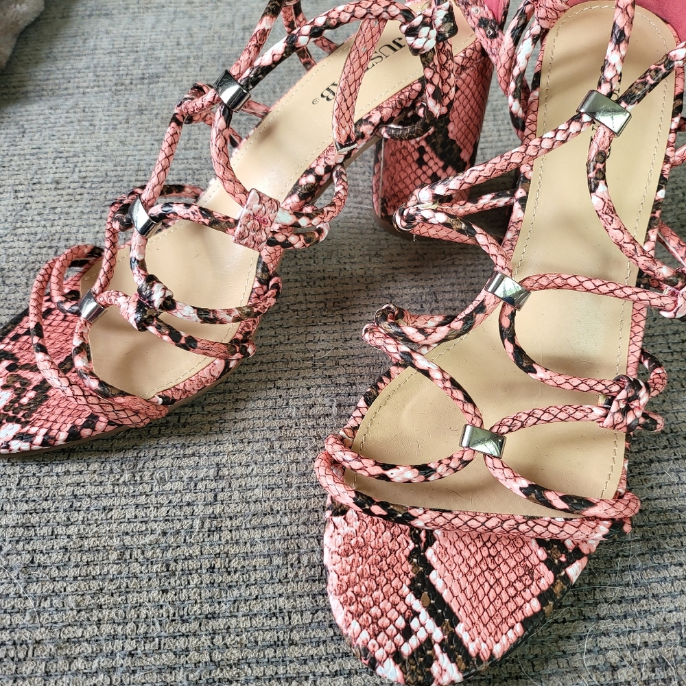 Pink snake skin pattern heels